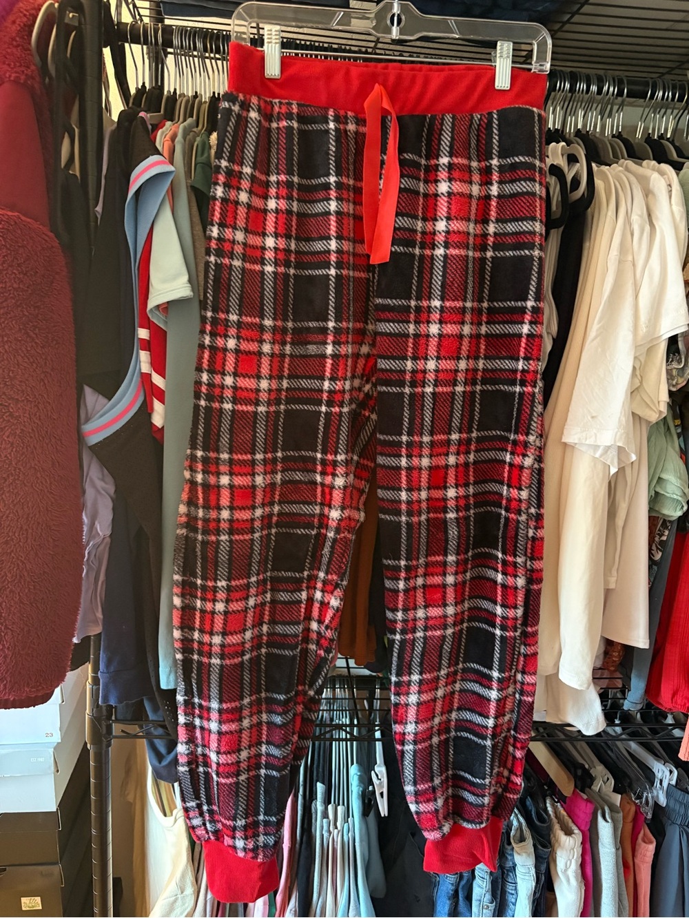 Red & Black Plaid Fleece Jogger Pants - Cozy Women Lounge Pants